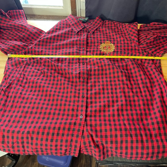 LAUREN Ralph Lauren Womens Red Black Gingham Crest Embroidered Button Shirt 2X - Picture 8 of 10